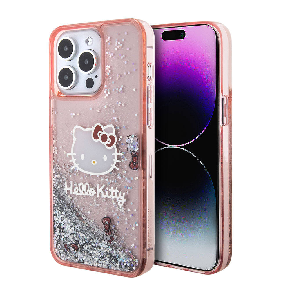 iPhone 15 Pro Max Kılıf Hello Kitty orijinal Lisanslı İkonik Sıvılı Glitter Kılıf