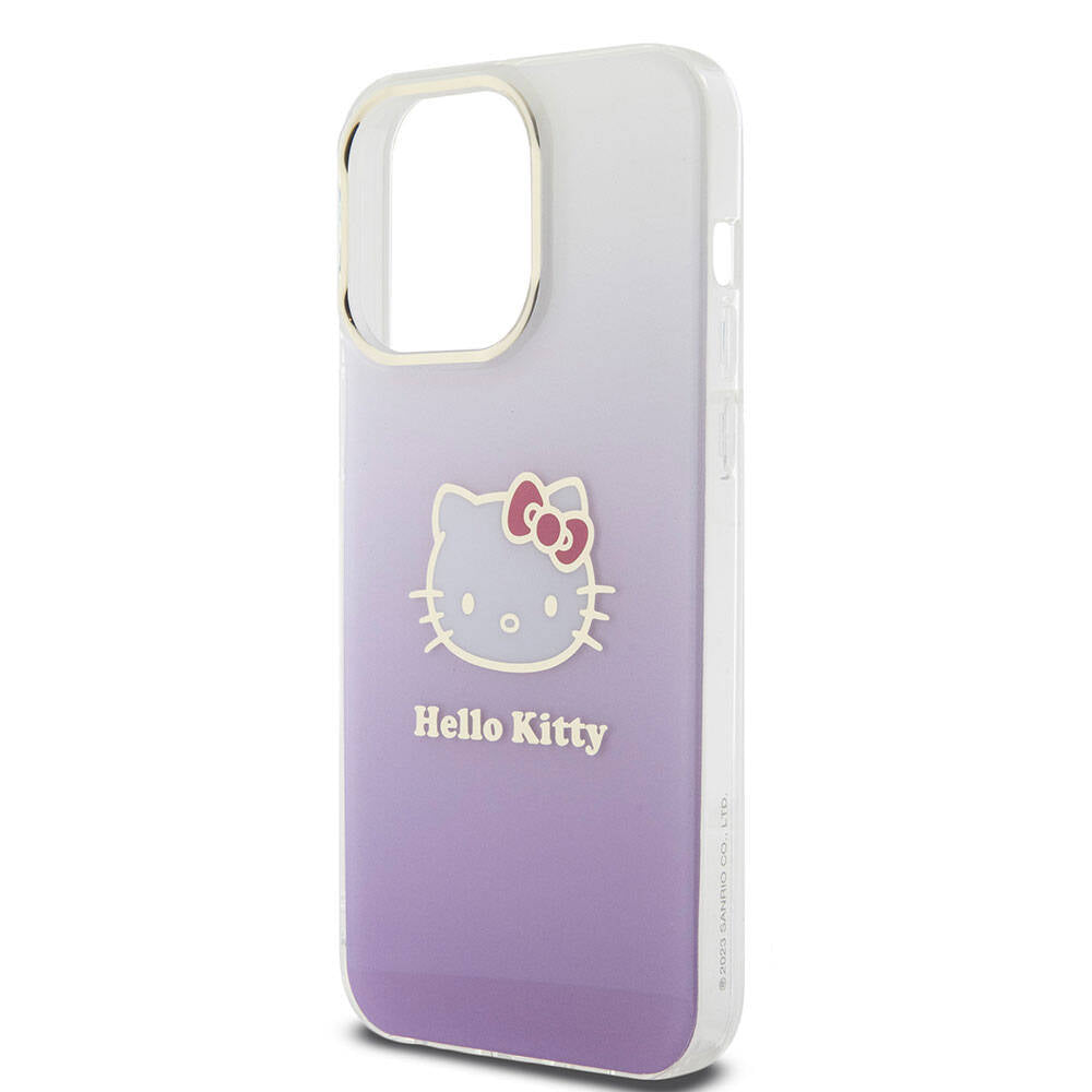 iPhone 15 Pro Max Kılıf Hello Kitty orijinal Lisanslı Yazı ve İkonik Logolu Elektroplating Kaplama Gradyan Kılıf
