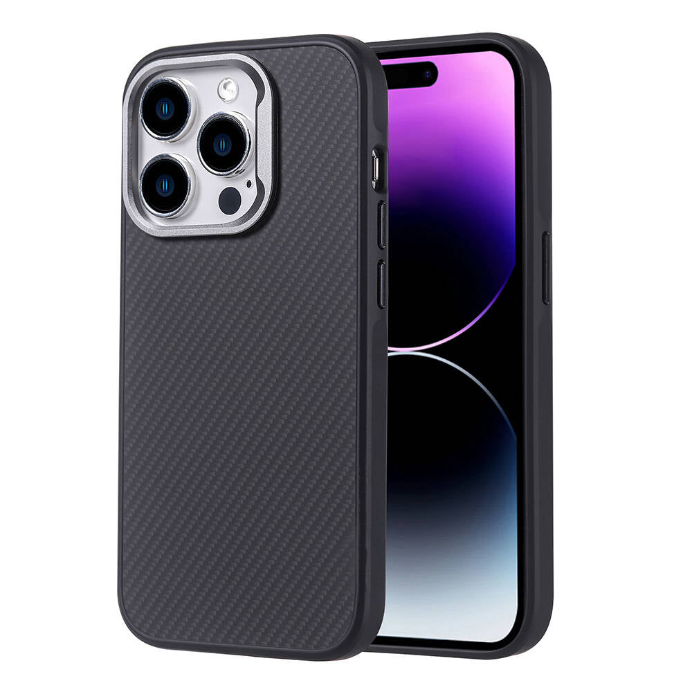 iPhone 15 Pro Max Kılıf M-safe Şarj Özellikli Karbon Fiber Görünümlü Zore Troy Kılıf