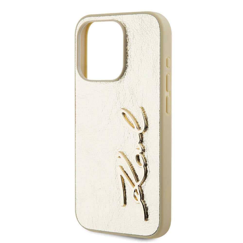 iPhone 15 Pro Max Kılıf Karl Lagerfeld Orijinal Lisanslı 3D KL Yazılı Tüylü Arka Yüzey Saffiano Rhinestones Kılıf