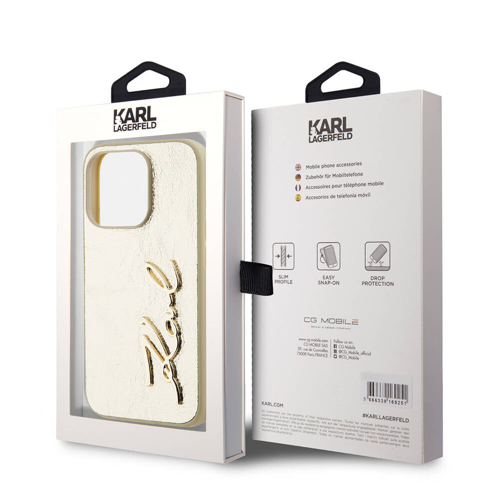 iPhone 15 Pro Max Kılıf Karl Lagerfeld Orijinal Lisanslı 3D KL Yazılı Tüylü Arka Yüzey Saffiano Rhinestones Kılıf