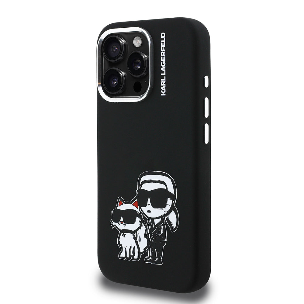 iPhone 15 Pro Max Kılıf Karl Lagerfeld Orijinal Lisanslı Karl & Choupette Sketch Logo Sililkon Kılıf