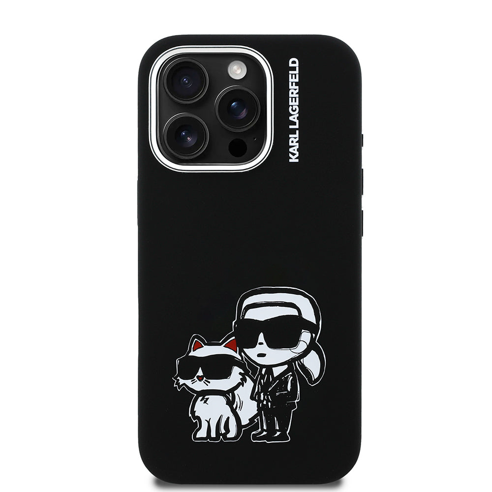 iPhone 15 Pro Max Kılıf Karl Lagerfeld Orijinal Lisanslı Karl & Choupette Sketch Logo Sililkon Kılıf