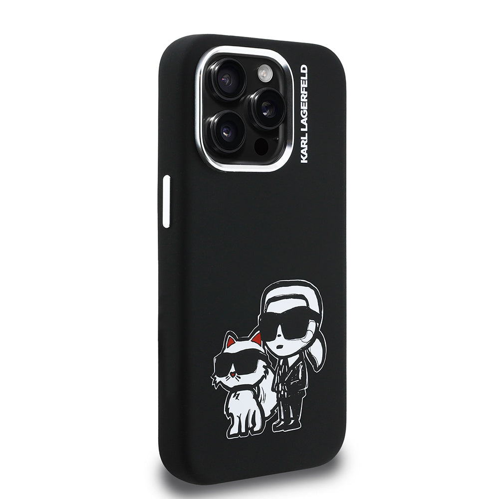 iPhone 15 Pro Max Kılıf Karl Lagerfeld Orijinal Lisanslı Karl & Choupette Sketch Logo Sililkon Kılıf