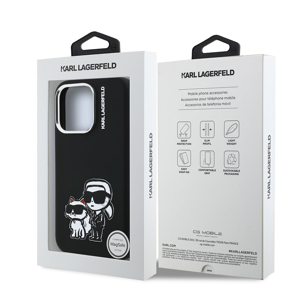 iPhone 15 Pro Max Kılıf Karl Lagerfeld Orijinal Lisanslı Karl & Choupette Sketch Logo Sililkon Kılıf