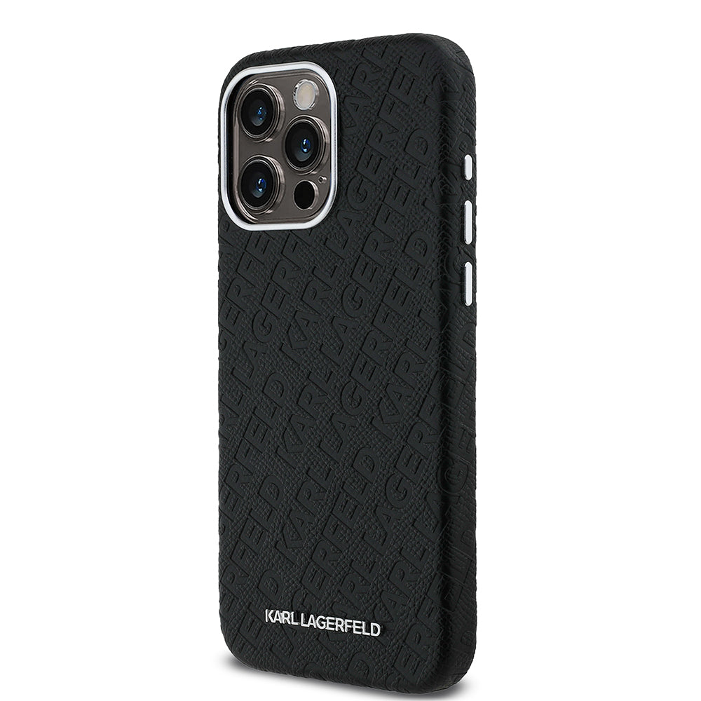 iPhone 15 Pro Max Kılıf Karl Lagerfeld Orijinal Lisanslı PU Deri Damgalı Metal Yazı Logolu Kılıf