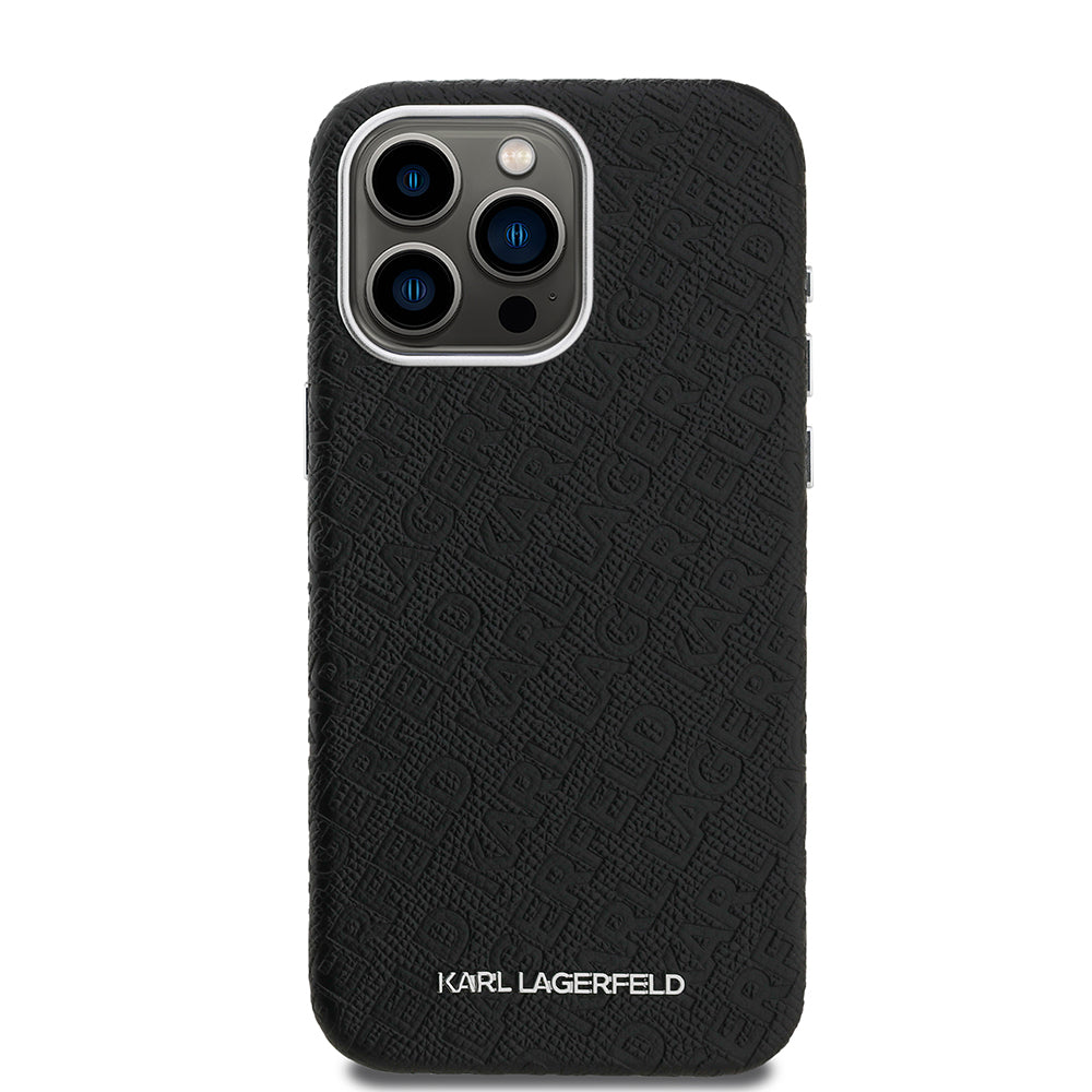 iPhone 15 Pro Max Kılıf Karl Lagerfeld Orijinal Lisanslı PU Deri Damgalı Metal Yazı Logolu Kılıf