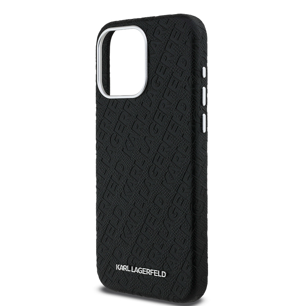 iPhone 15 Pro Max Kılıf Karl Lagerfeld Orijinal Lisanslı PU Deri Damgalı Metal Yazı Logolu Kılıf