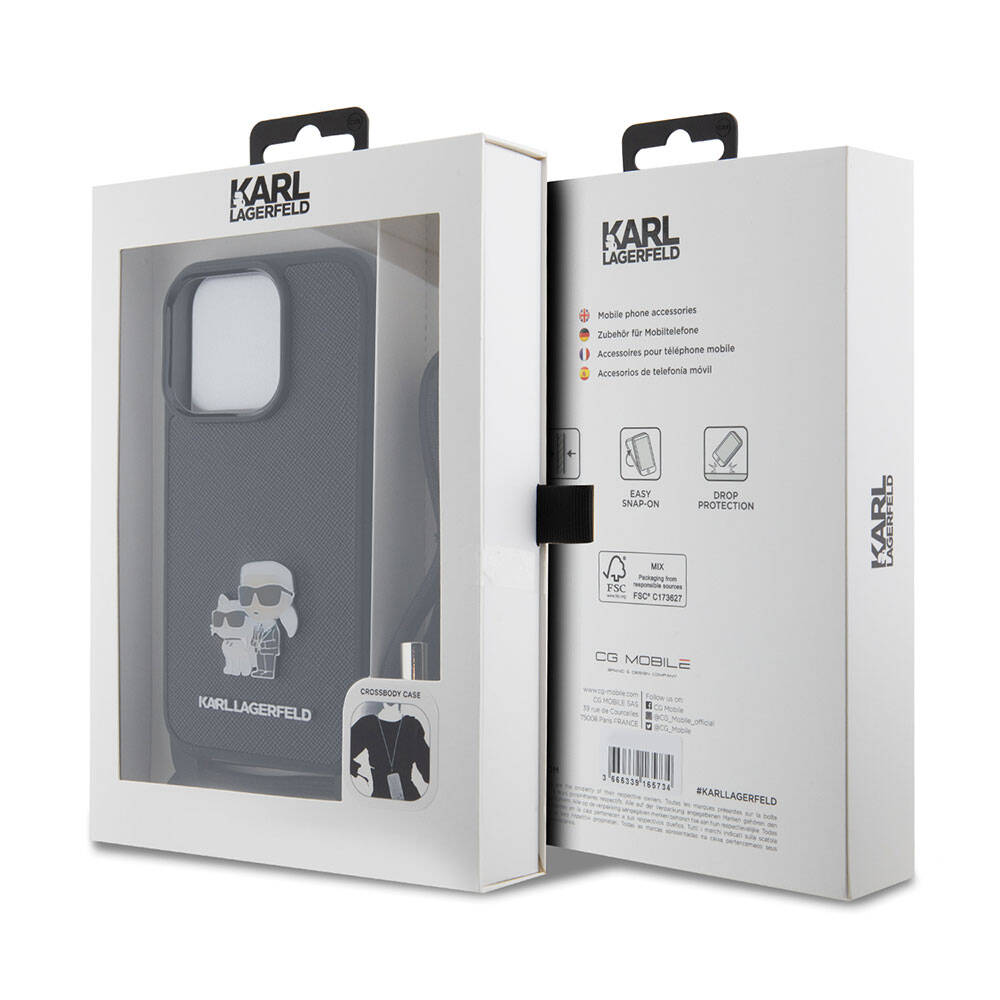 iPhone 15 Pro Max Kılıf Karl Lagerfeld Askı İpli K&C Metal Logo Orijinal Lisanslı Kılıf