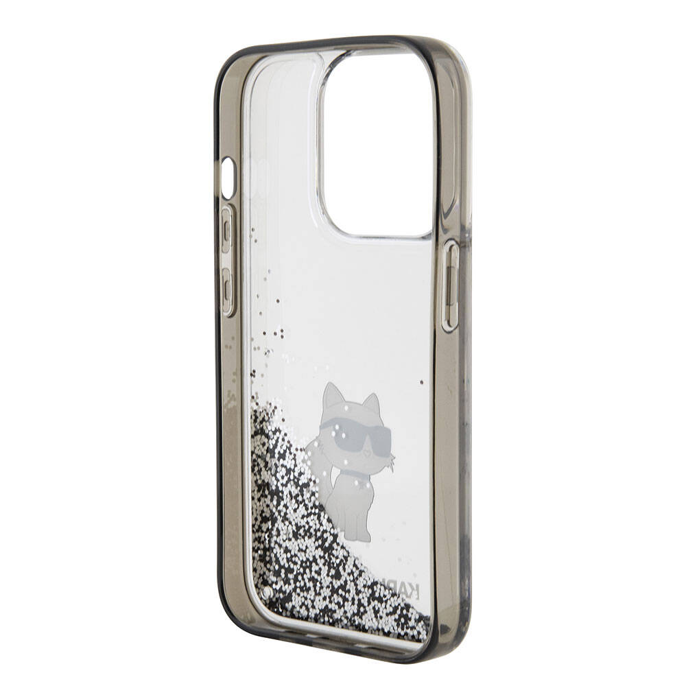 iPhone 15 Pro Max Kılıf Karl Lagerfeld Choupette Sıvılı Glitter Orijinal Lisanslı Kılıf