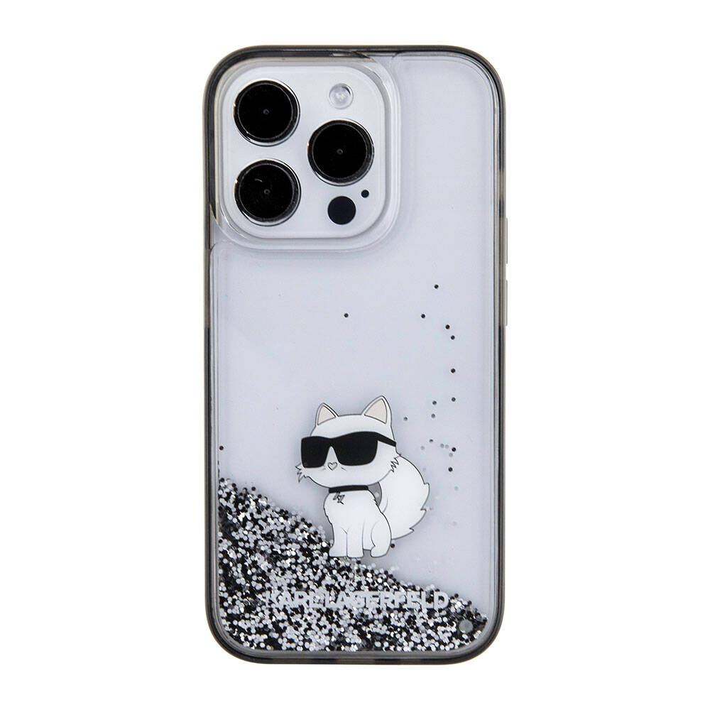 iPhone 15 Pro Max Kılıf Karl Lagerfeld Choupette Sıvılı Glitter Orijinal Lisanslı Kılıf