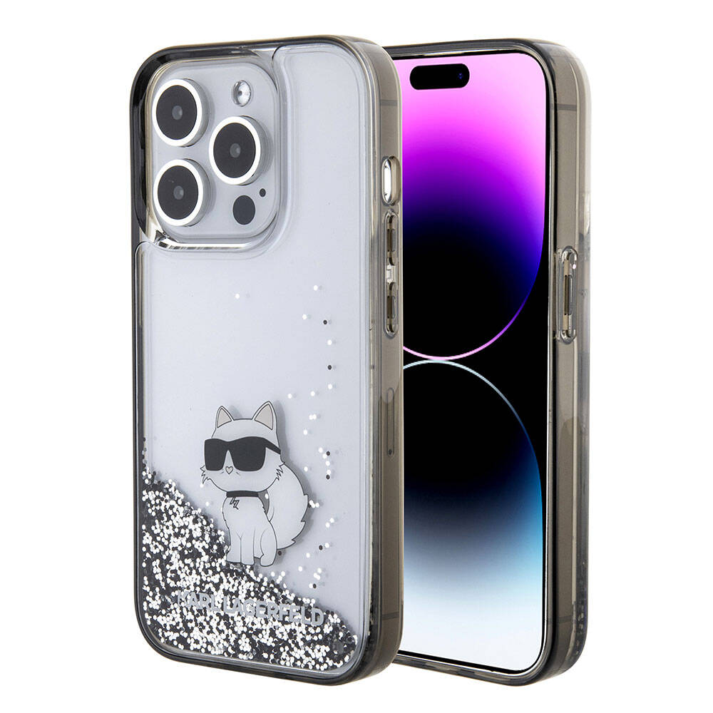 iPhone 15 Pro Max Kılıf Karl Lagerfeld Choupette Sıvılı Glitter Orijinal Lisanslı Kılıf