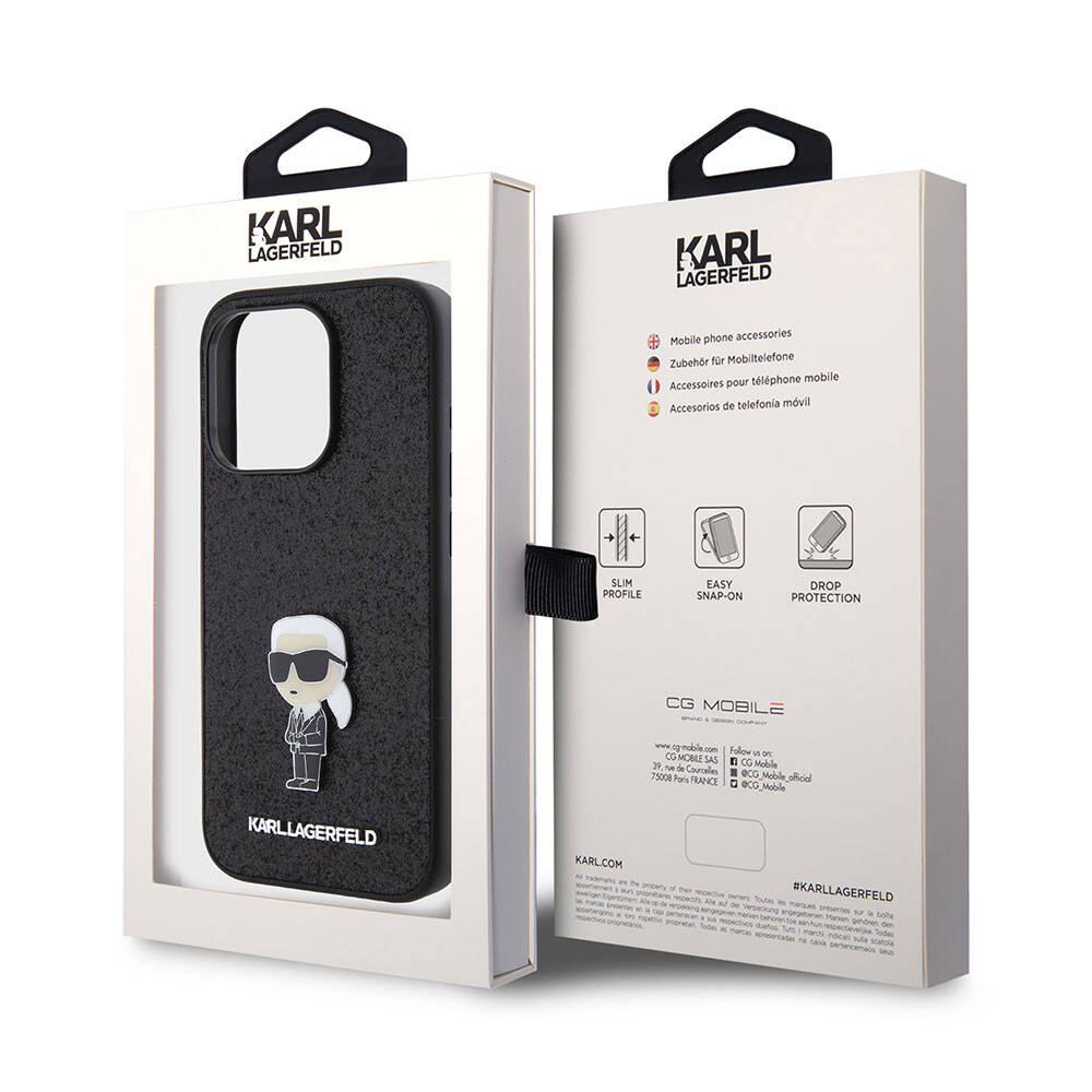 iPhone 15 Pro Max Kılıf Karl Lagerfeld İkonik Fixed Glitter Metal Logo orijinal Lisanslı Kılıf