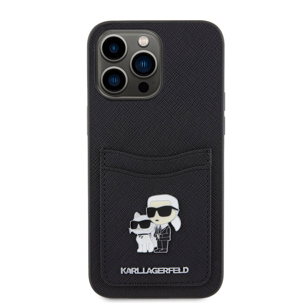 iPhone 15 Pro Max Kılıf Karl Lagerfeld Kartlıklı Metal Logo Orijinal Lisanslı Kılıf