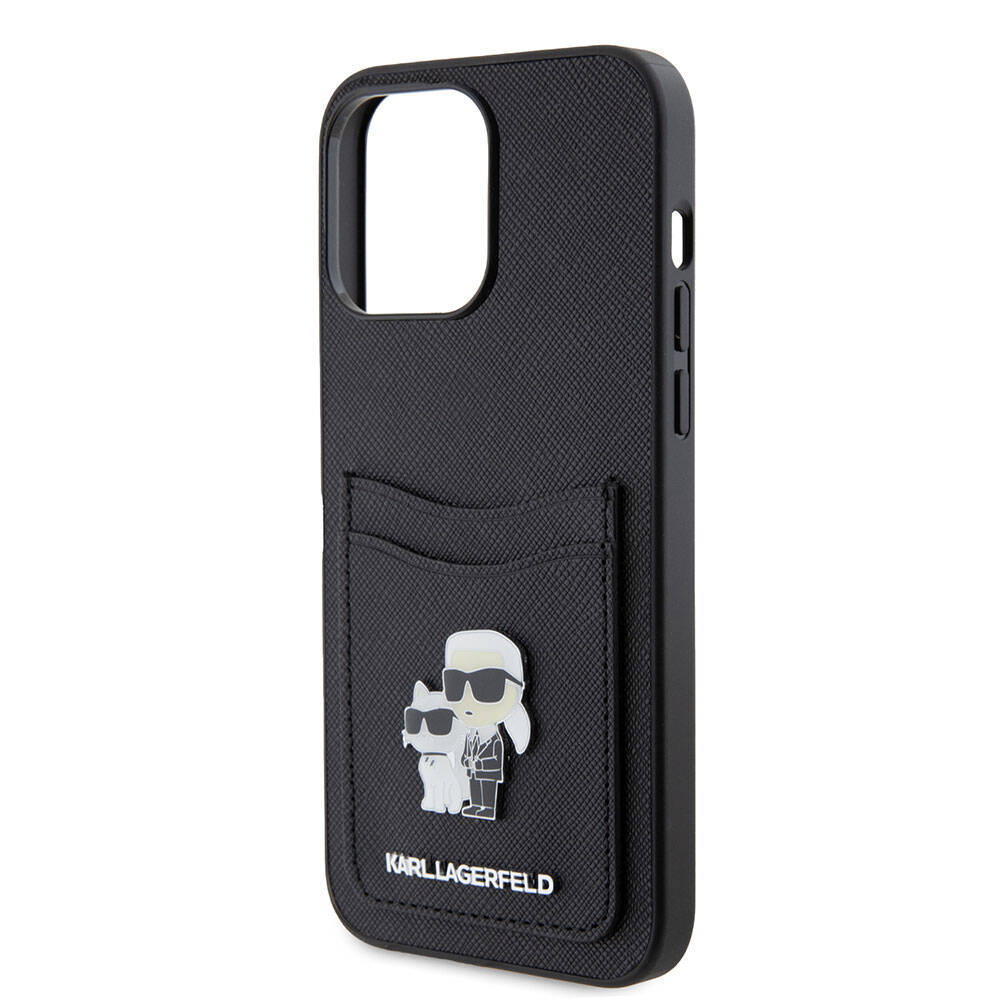 iPhone 15 Pro Max Kılıf Karl Lagerfeld Kartlıklı Metal Logo orijinal Lisanslı Kılıf