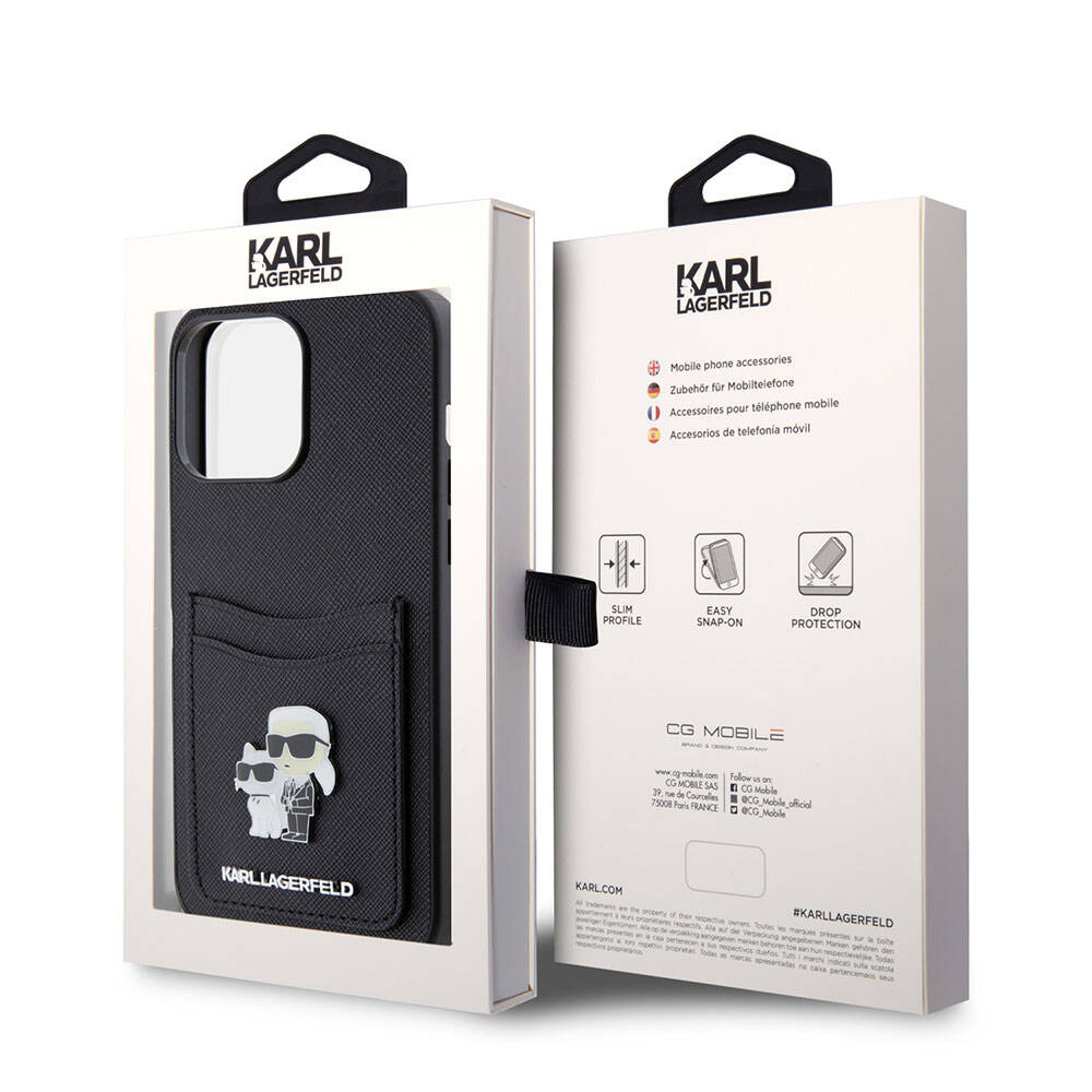 iPhone 15 Pro Max Kılıf Karl Lagerfeld Kartlıklı Metal Logo orijinal Lisanslı Kılıf