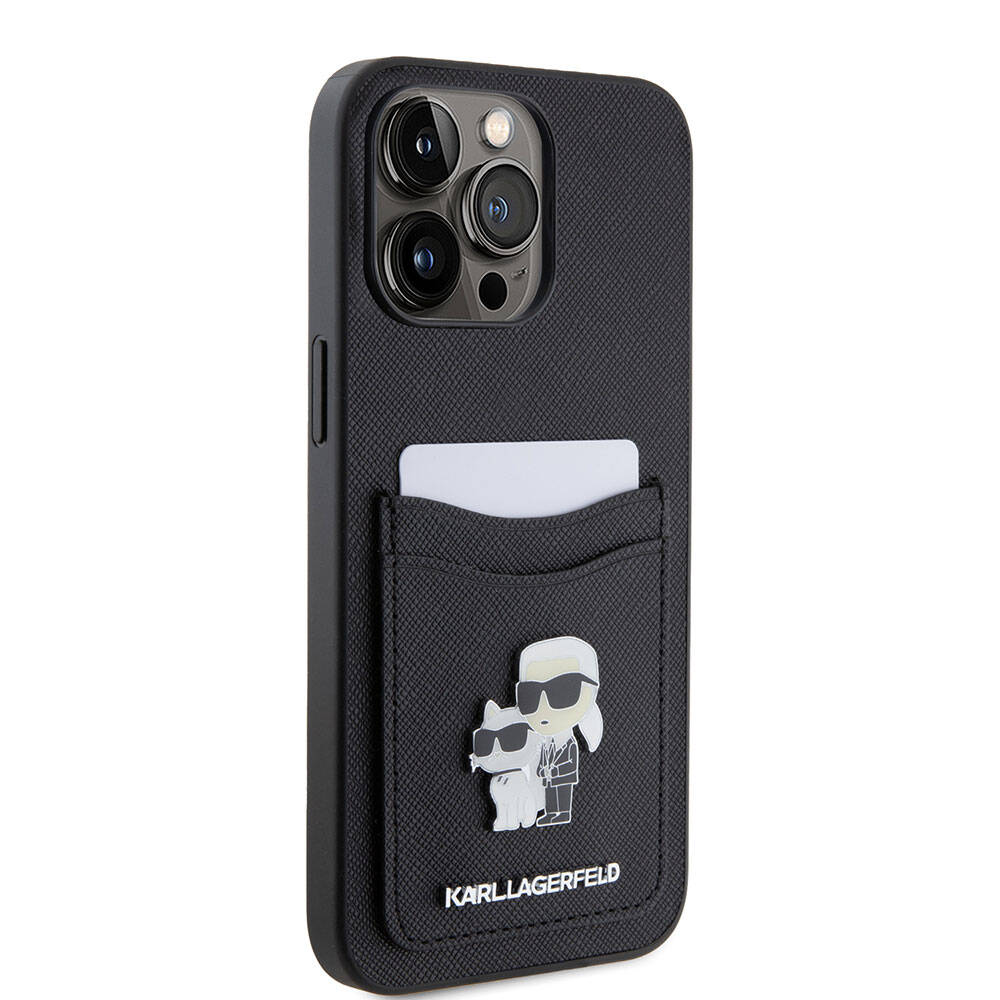 iPhone 15 Pro Max Kılıf Karl Lagerfeld Kartlıklı Metal Logo orijinal Lisanslı Kılıf