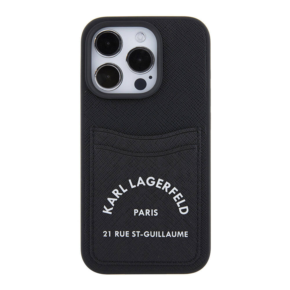 iPhone 15 Pro Max Kılıf Karl Lagerfeld Kartlıklı Saffiano 3D RSG Logo Orijinal Lisanslı Kılıf