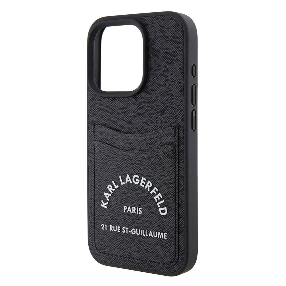 iPhone 15 Pro Max Kılıf Karl Lagerfeld Kartlıklı Saffiano 3D RSG Logo Orijinal Lisanslı Kılıf