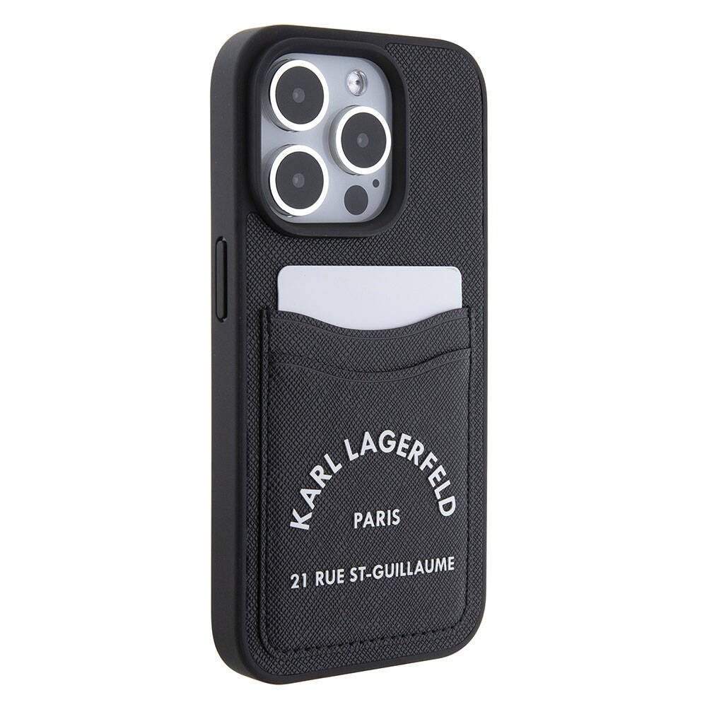 iPhone 15 Pro Max Kılıf Karl Lagerfeld Kartlıklı Saffiano 3D RSG Logo Orijinal Lisanslı Kılıf