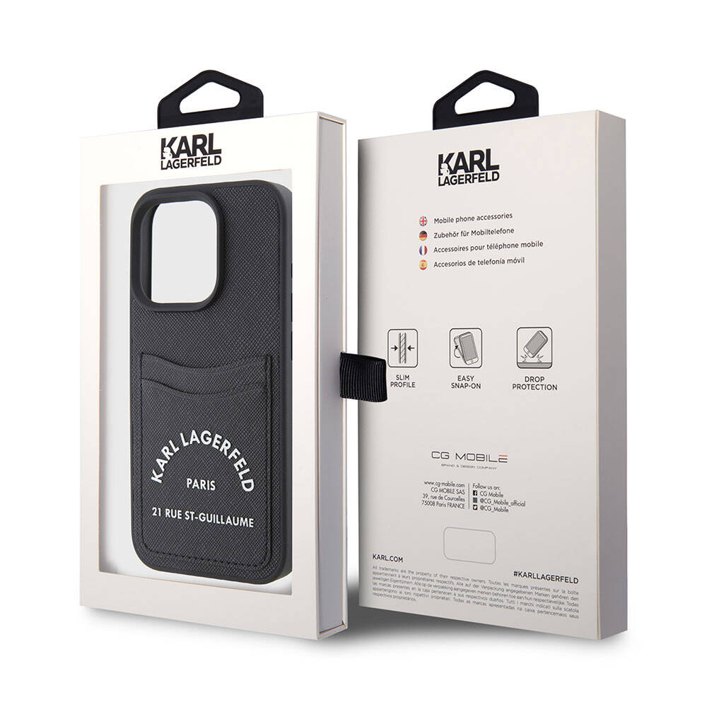 iPhone 15 Pro Max Kılıf Karl Lagerfeld Kartlıklı Saffiano 3D RSG Logo orijinal Lisanslı Kılıf