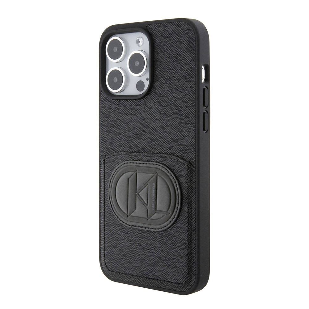 iPhone 15 Pro Max Kılıf Karl Lagerfeld Kartlıklı Saffiano K&L Patch Orijinal Lisanslı Kılıf