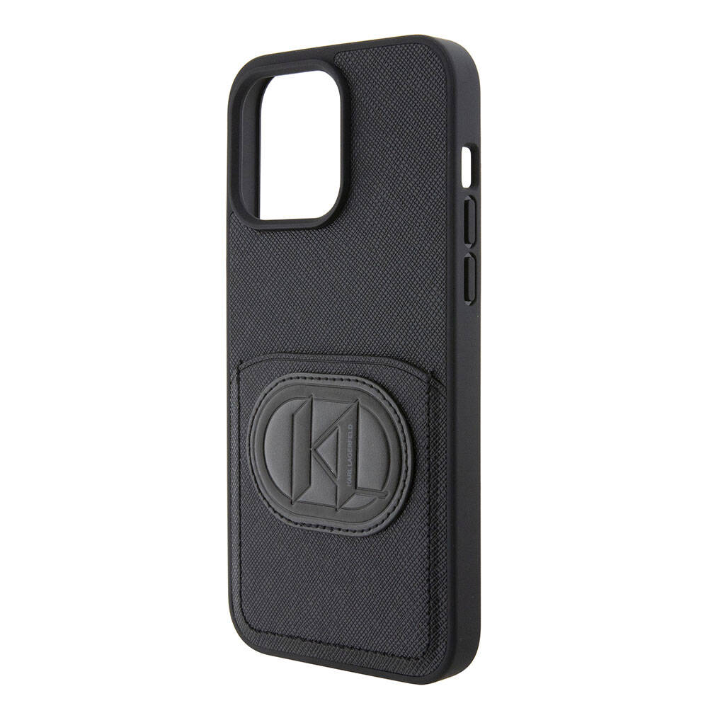 iPhone 15 Pro Max Kılıf Karl Lagerfeld Kartlıklı Saffiano K&L Patch Orijinal Lisanslı Kılıf