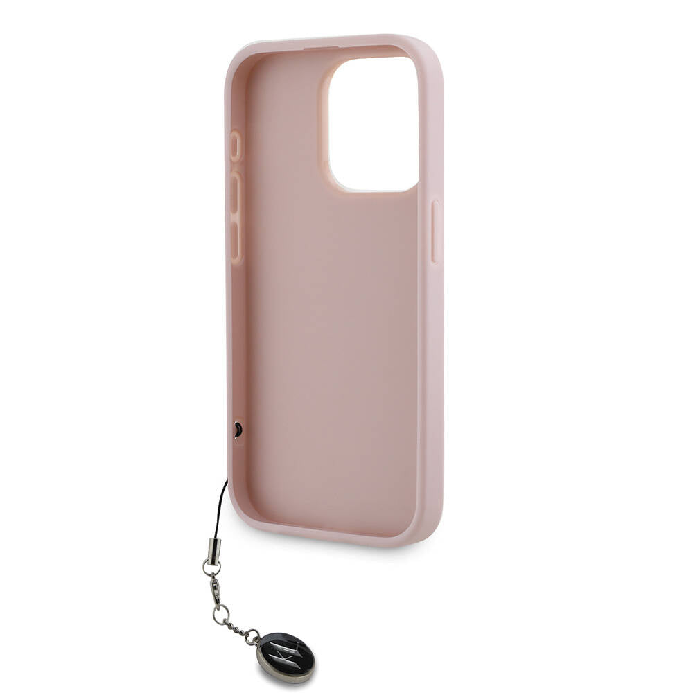iPhone 15 Pro Max Kılıf Karl Lagerfeld orijinal Lisanslı Anahtarlıklı Taşlı KL Yazılı Saffiano Rhinestones Kılıf