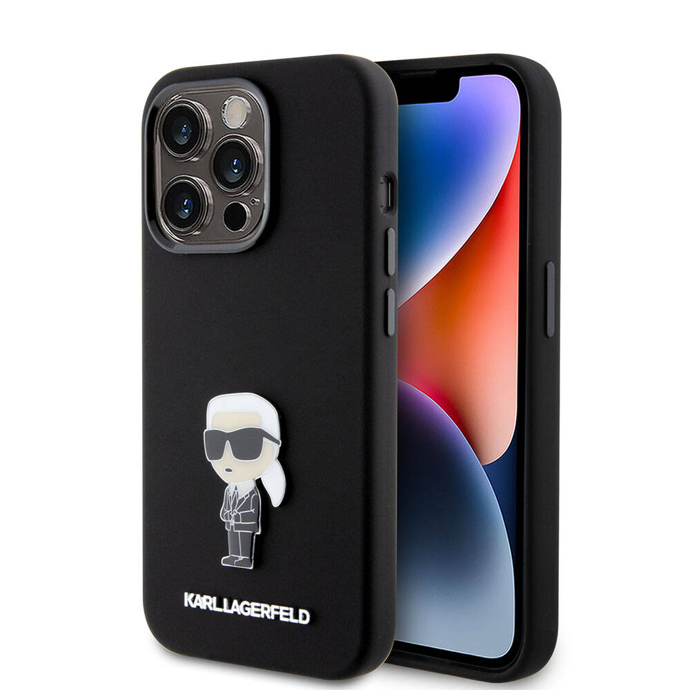 iPhone 15 Pro Max Kılıf Karl Lagerfeld Silikon İkonik Metal Logo Orijinal Lisanslı Kılıf