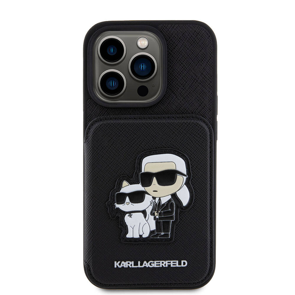 iPhone 15 Pro Max Kılıf Karl Lagerfeld Standlı Kartlıklı Saffiano K&C Metal Logo Orijinal Lisanslı Kılıf