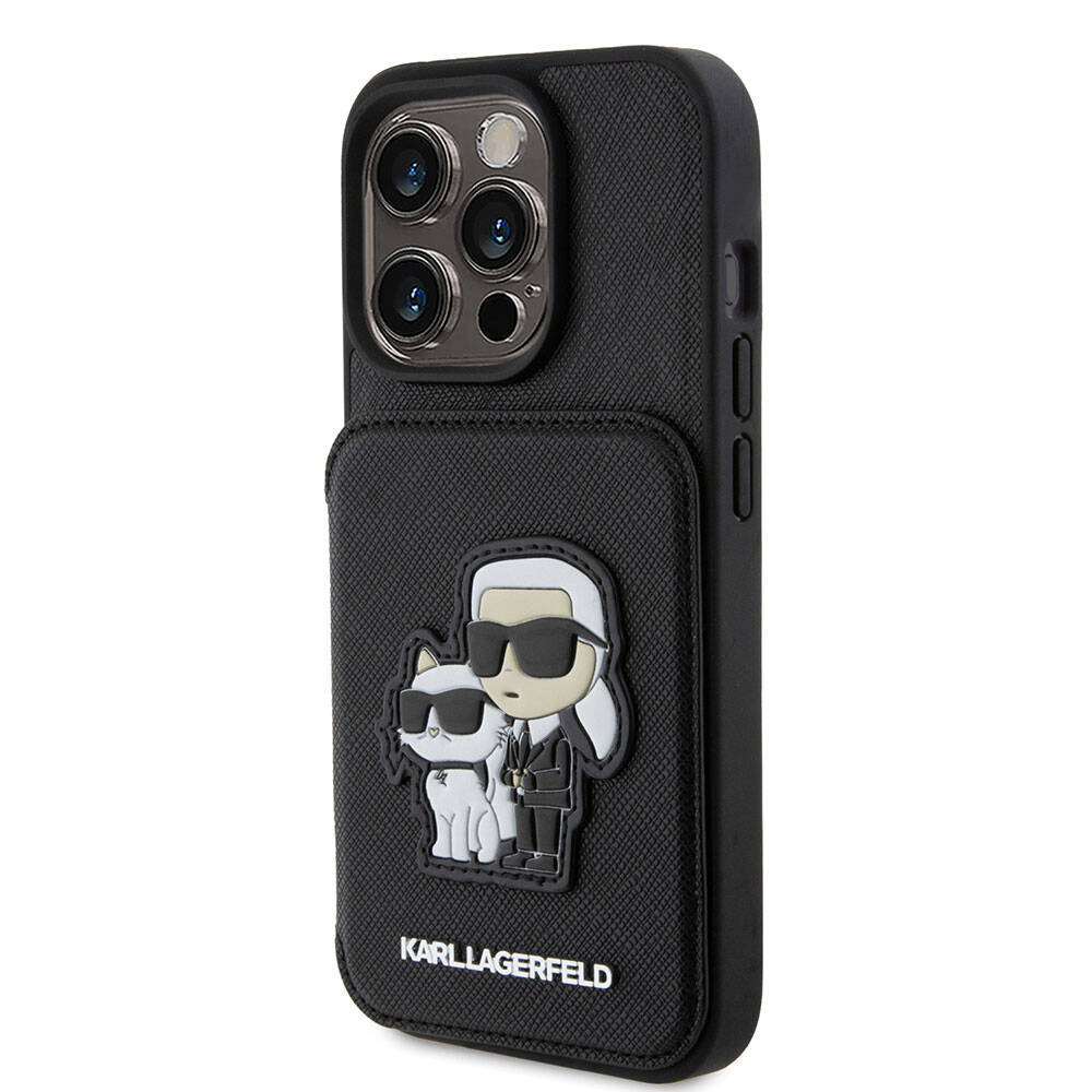 iPhone 15 Pro Max Kılıf Karl Lagerfeld Standlı Kartlıklı Saffiano K&C Metal Logo Orijinal Lisanslı Kılıf