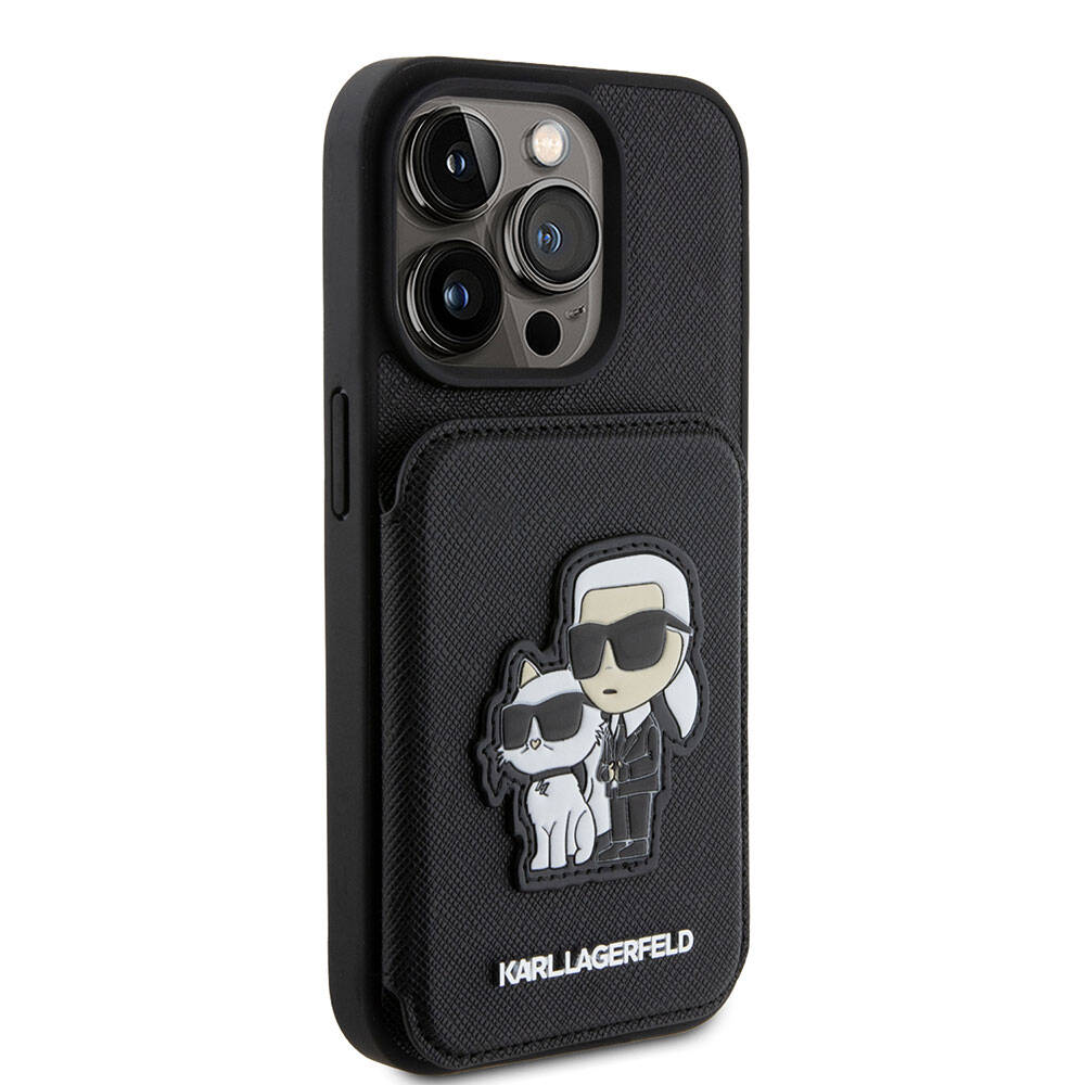 iPhone 15 Pro Max Kılıf Karl Lagerfeld Standlı Kartlıklı Saffiano K&C Metal Logo Orijinal Lisanslı Kılıf
