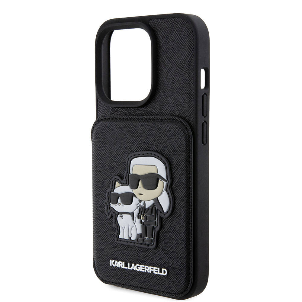 iPhone 15 Pro Max Kılıf Karl Lagerfeld Standlı Kartlıklı Saffiano K&C Metal Logo orijinal Lisanslı Kılıf