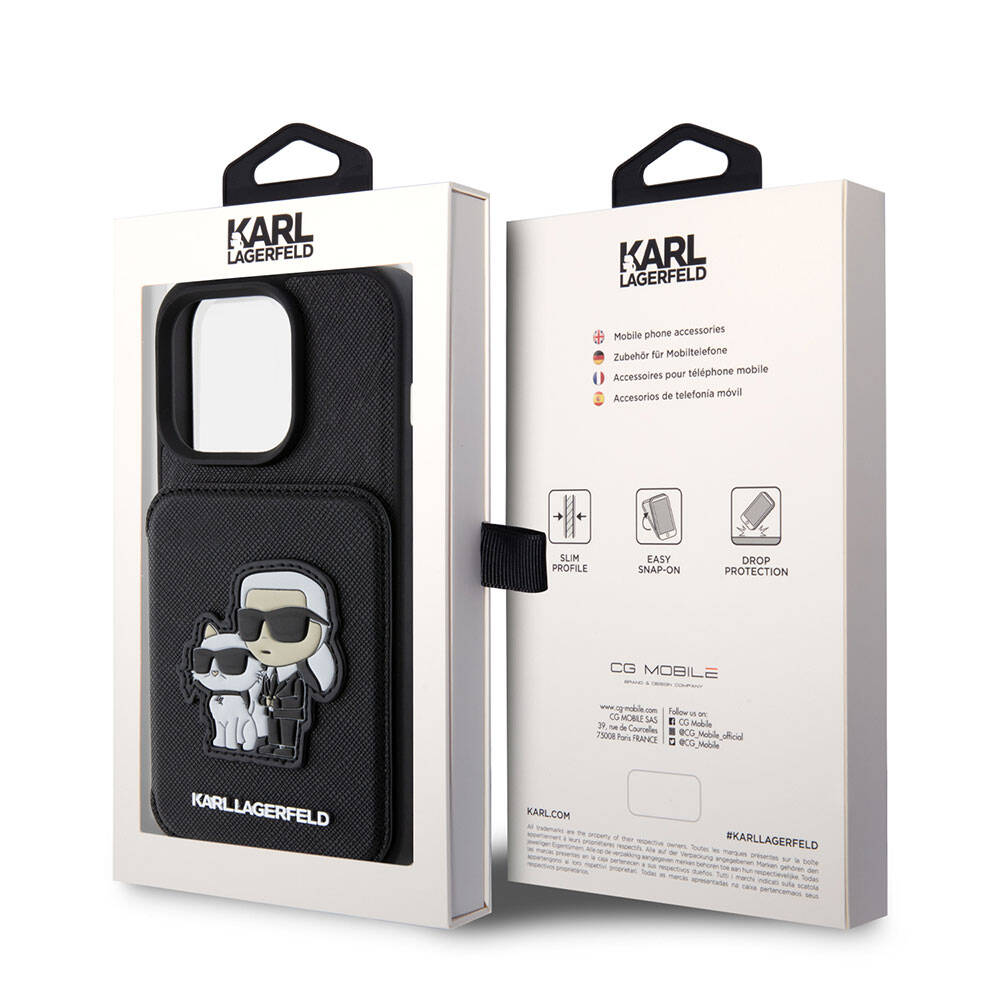 iPhone 15 Pro Max Kılıf Karl Lagerfeld Standlı Kartlıklı Saffiano K&C Metal Logo orijinal Lisanslı Kılıf