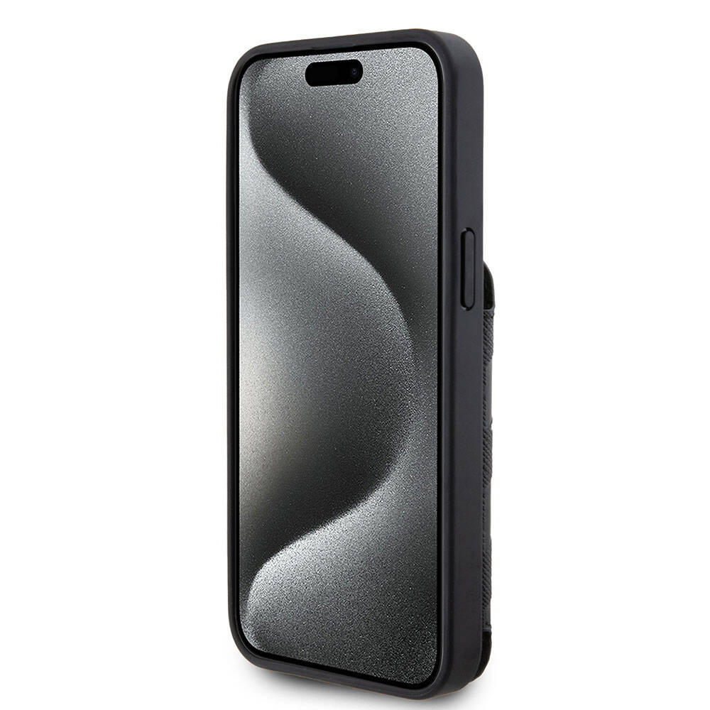 iPhone 15 Pro Max Kılıf Karl Lagerfeld Standlı Kartlıklı Saffiano Monogram İkonik Metal Logo Orijinal Lisanslı Kılıf