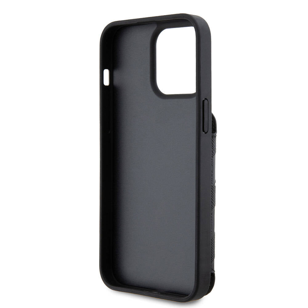 iPhone 15 Pro Max Kılıf Karl Lagerfeld Standlı Kartlıklı Saffiano Monogram İkonik Metal Logo orijinal Lisanslı Kılıf