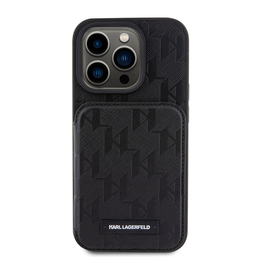 iPhone 15 Pro Max Kılıf Karl Lagerfeld Standlı Kartlıklı Saffiano Monogram Metal Logo Orijinal Lisanslı Kılıf