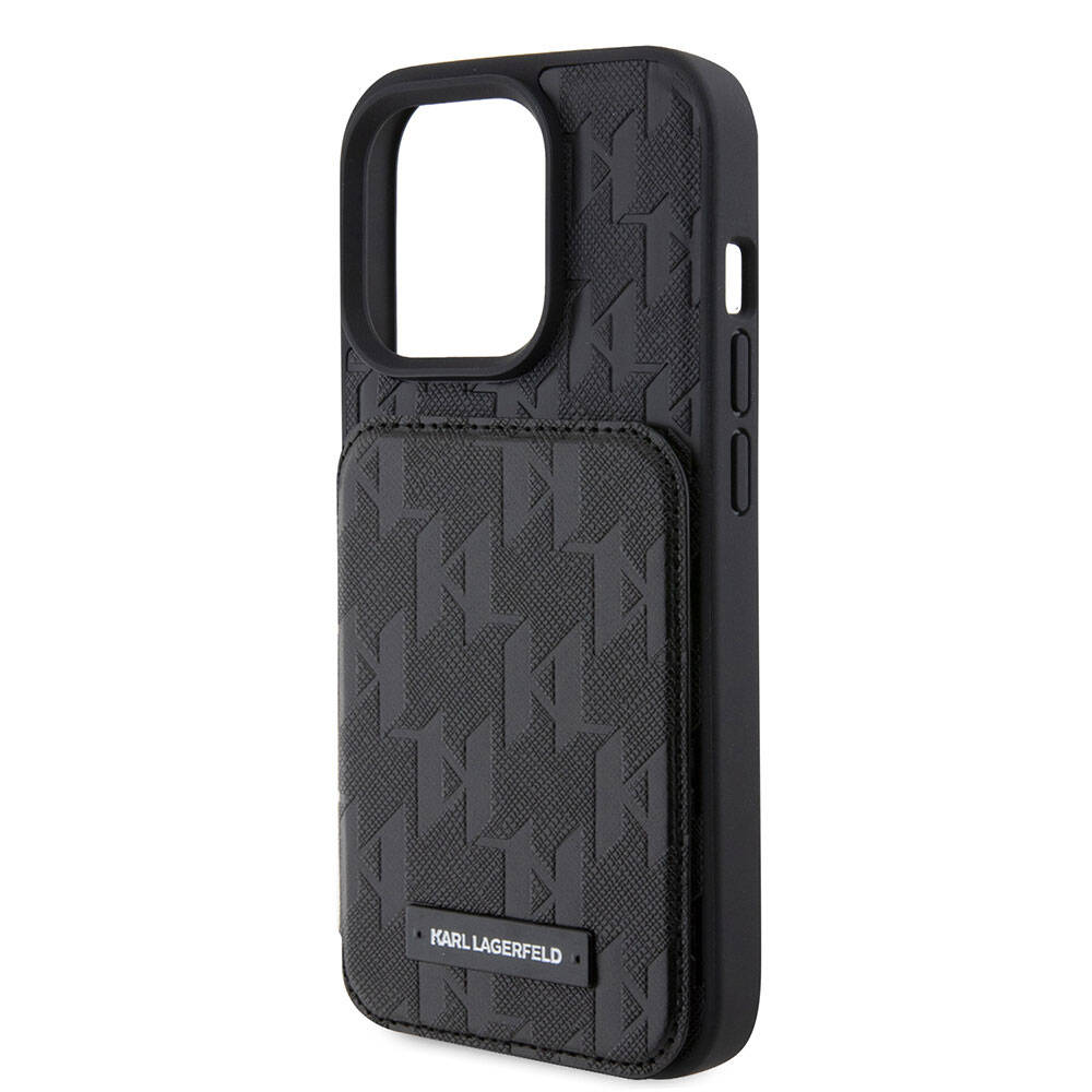 iPhone 15 Pro Max Kılıf Karl Lagerfeld Standlı Kartlıklı Saffiano Monogram Metal Logo orijinal Lisanslı Kılıf