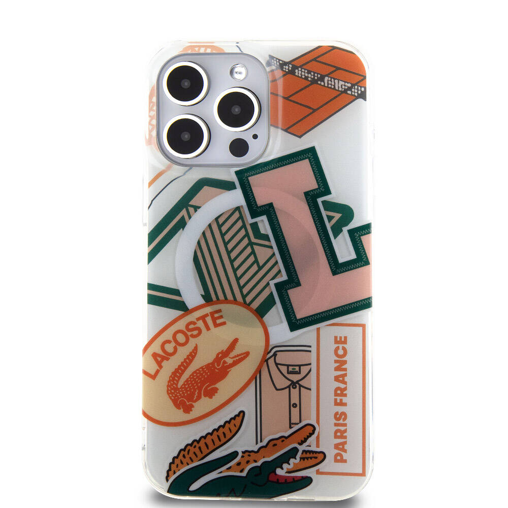 iPhone 15 Pro Max Kılıf Lacoste Orijinal Lisanslı M-safe Şarj Özellikli Çift Katmanlı Yamalar Desenli Kılıf