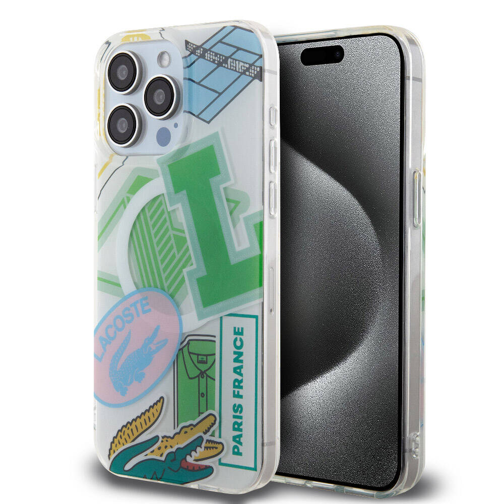 iPhone 15 Pro Max Kılıf Lacoste Orijinal Lisanslı M-safe Şarj Özellikli Çift Katmanlı Yamalar Desenli Kılıf