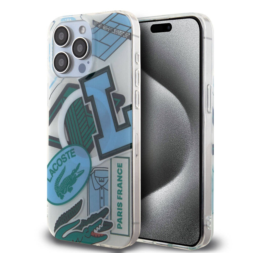 iPhone 15 Pro Max Kılıf Lacoste Orijinal Lisanslı M-safe Şarj Özellikli Çift Katmanlı Yamalar Desenli Kılıf