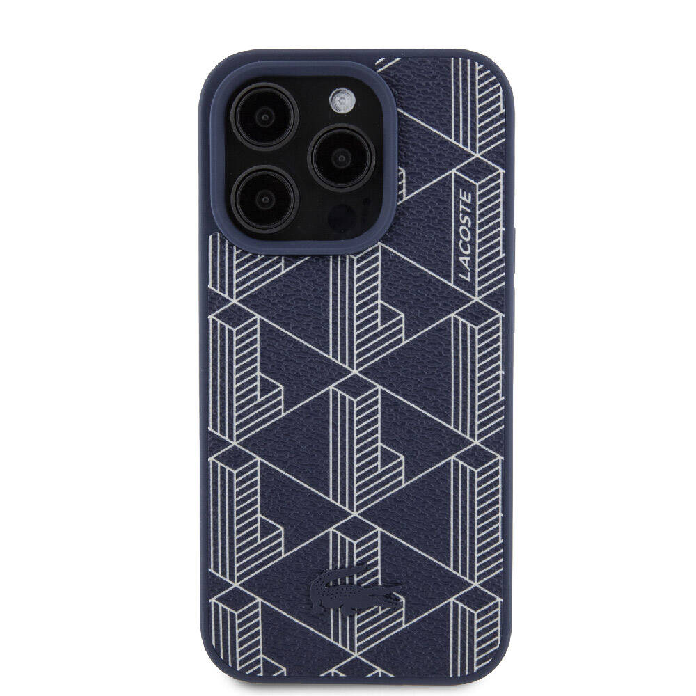 iPhone 15 Pro Max Kılıf Lacoste Orijinal Lisanslı M-safe Şarj Özellikli PU Deri Görünümlü Karışık Monogram Desenli Kılıf