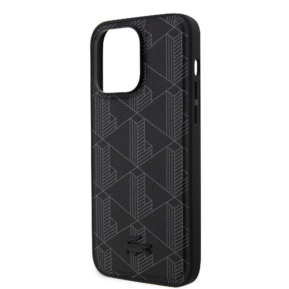 iPhone 15 Pro Max Kılıf Lacoste Orijinal Lisanslı M-safe Şarj Özellikli PU Deri Görünümlü Karışık Monogram Desenli Kılıf