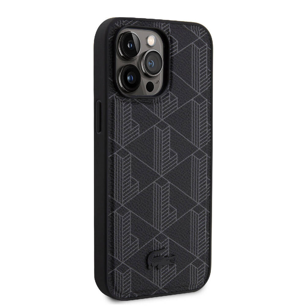 iPhone 15 Pro Max Kılıf Lacoste Orijinal Lisanslı M-safe Şarj Özellikli PU Deri Görünümlü Karışık Monogram Desenli Kılıf
