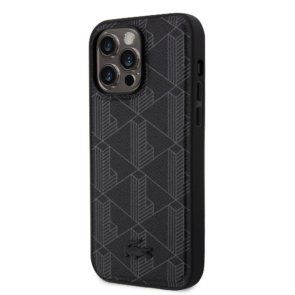 iPhone 15 Pro Max Kılıf Lacoste Orijinal Lisanslı M-safe Şarj Özellikli PU Deri Görünümlü Karışık Monogram Desenli Kılıf