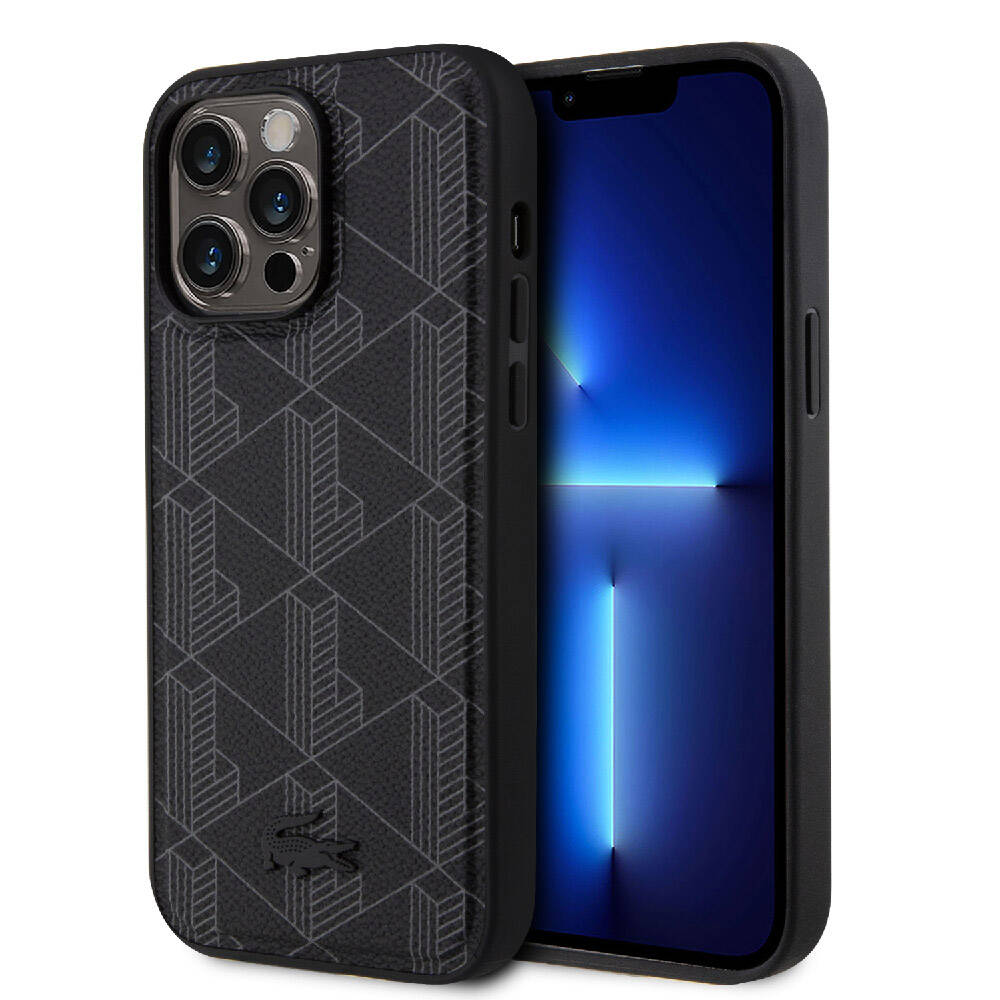 iPhone 15 Pro Max Kılıf Lacoste Orijinal Lisanslı M-safe Şarj Özellikli PU Deri Görünümlü Karışık Monogram Desenli Kılıf