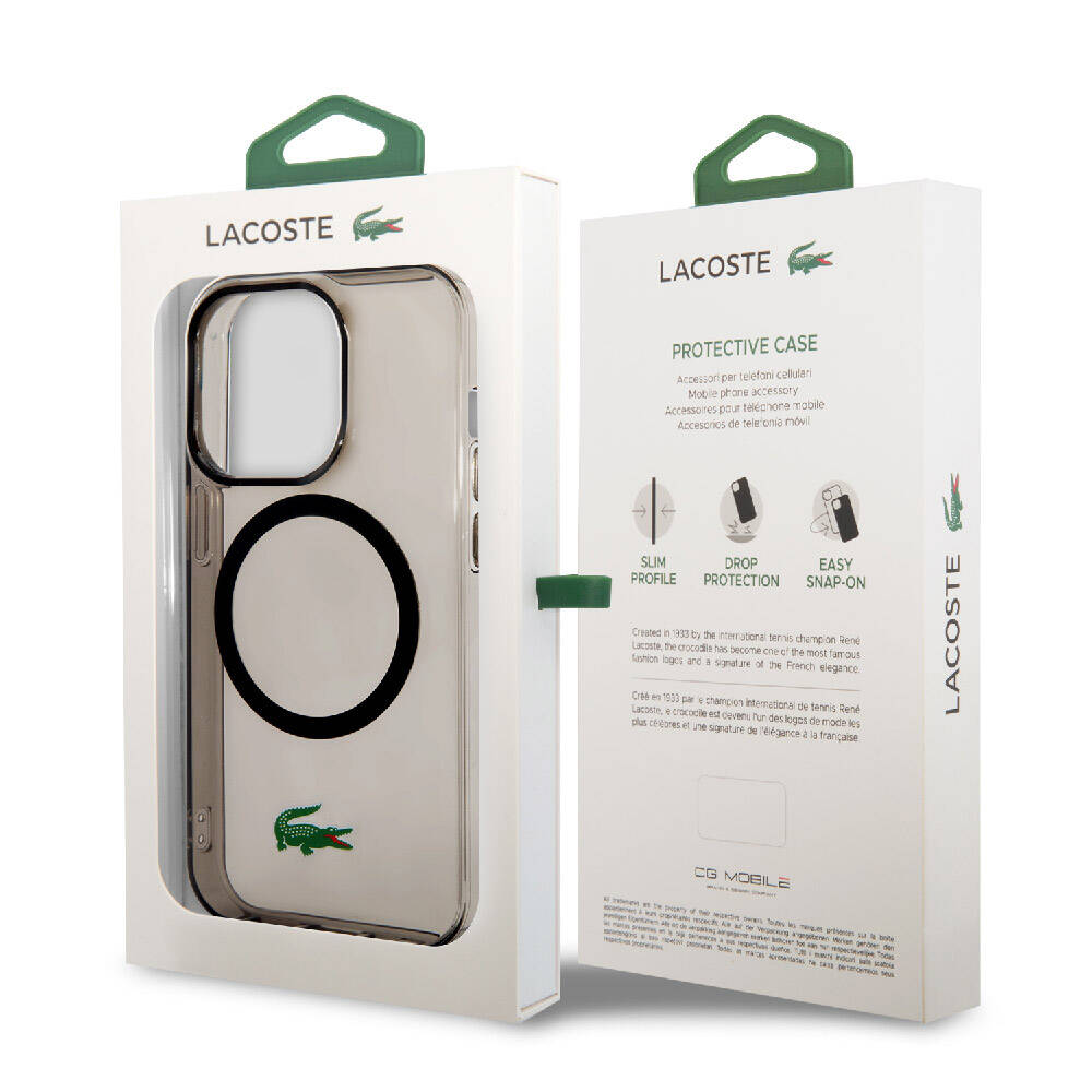 iPhone 15 Pro Max Kılıf Lacoste Orijinal Lisanslı M-safe Şarj Özellikli Transparan Timsah Logo Baskılı Kılıf