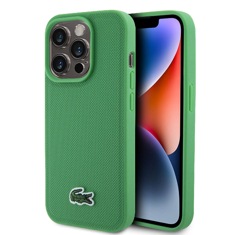 iPhone 15 Pro Max Kılıf Lacoste Orijinal Lisanslı PU Pike Desenli Arka Yüzey İkonik Timsah Dokuma Logolu Kılıf