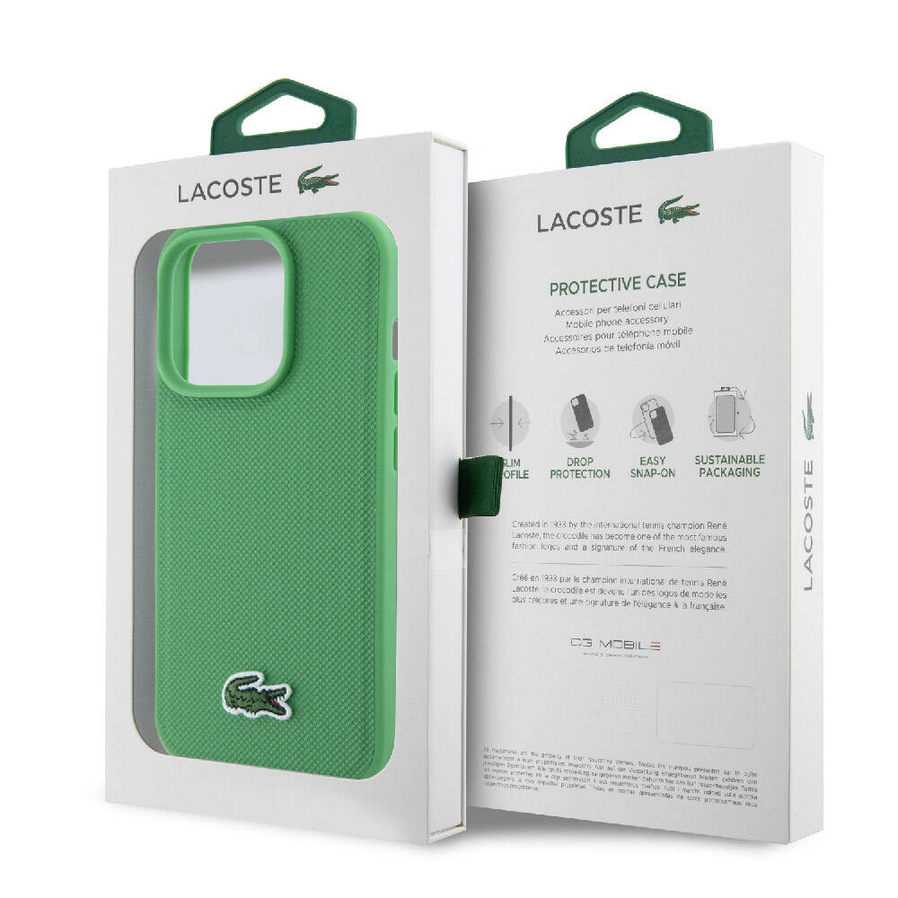 iPhone 15 Pro Max Kılıf Lacoste Orijinal Lisanslı PU Pike Desenli Arka Yüzey İkonik Timsah Dokuma Logolu Kılıf