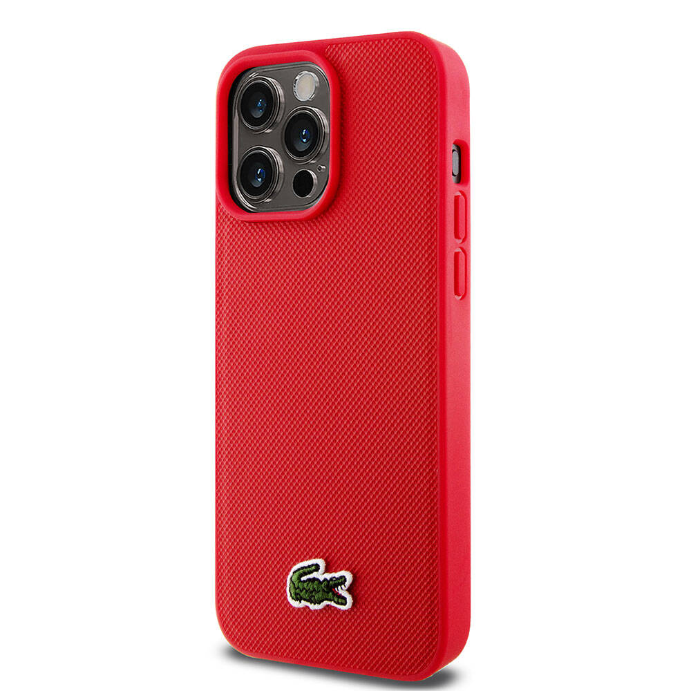 iPhone 15 Pro Max Kılıf Lacoste Orijinal Lisanslı PU Pike Desenli Arka Yüzey İkonik Timsah Dokuma Logolu Kılıf